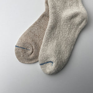 DOUBLE FACE CREW SOCKS "SILK&COTTON" - GREEN / M.BEIGE