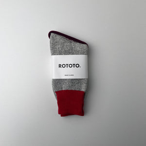 DOUBLE FACE CREW SOCKS "SILK&COTTON" - RED / L.GRAY