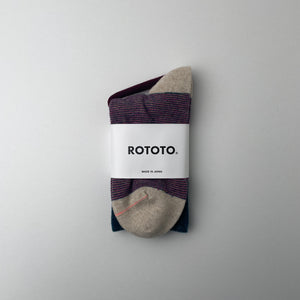 WOOLEN RETRO OD STRIPE SOCKS - BLUEGREEN / IVORY