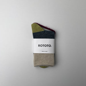 WOOLEN RETRO OD STRIPE SOCKS - IVORY / L.YELLOW