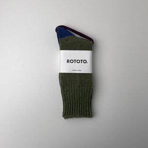 GUERNSEY PATTERN CREW SOCKS - M.GREEN / BLUE