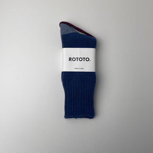 GUERNSEY PATTERN CREW SOCKS - BLUE / L.BLUE