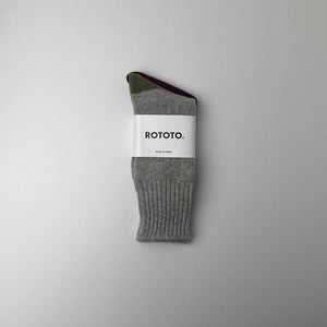 GUERNSEY PATTERN CREW SOCKS - L.GRAY / M.GREEN