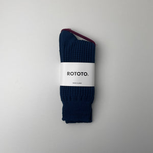 COTTON WAFFLE CREW SOCKS - DULL BLUE