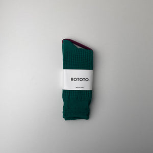 COTTON WAFFLE CREW SOCKS - SEA GREEN