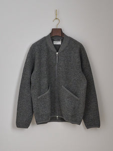 Zip Bomber in Wool Fleece - Grey Marl