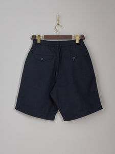 Pleated Track Short in Brushed Polytech - Navy