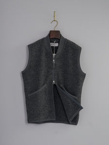 Zip Waistcoat in Wool Fleece - Grey Marl