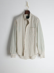 Tan Cotton/Ramie Cabana Stripe Long-Sleeve Shirt